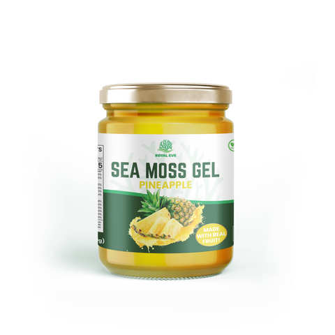 Jar of Pineapple Sea Moss Gel - 16oz of nutrient-packed sea moss gel infused with tropical pineapple, offering a delicious and healthy boost. Perfect for smoothies, desserts, and more. Sustainably sourced ingredients